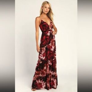 Lulus Burgundy Floral Maxi Dress - Women’s Large